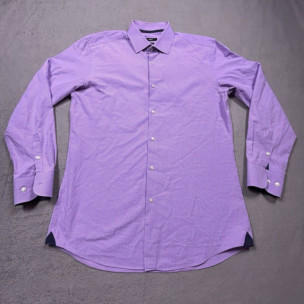 Boss Hugo Boss Dress Shirt Mens 16 41 Slim Fit Purple Micro Check Business